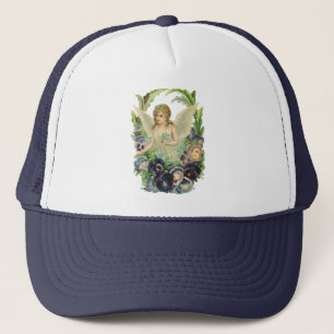 Victoriansk påskängel med lila penséblommor keps