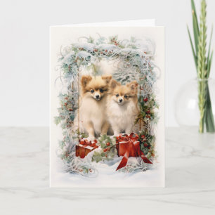 Victoriansk Pomeranian Valp Jul Helgkort