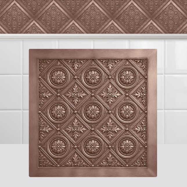 Victoriansk pressad rosenguld rosett rosa tak kakelplatta (Victorian Pressed Rose Gold Rosette Pink Ceiling Ceramic Tile)