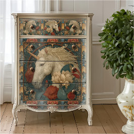 Victoriansk röd blomsterunikorn i William Morris s