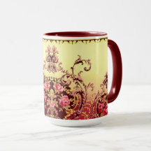 Victoriansk ros elegant blomster- röd guld textilk