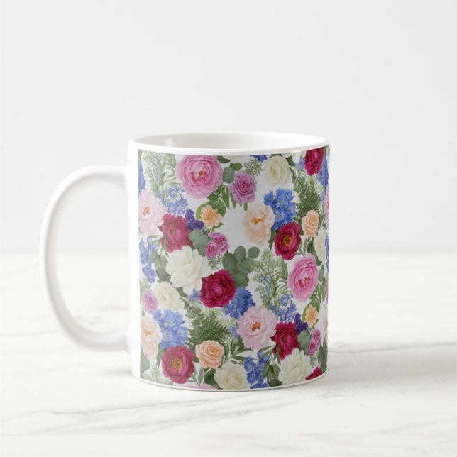 Victoriansk rosenskift & azurblå botanik kaffemugg (Vänster)