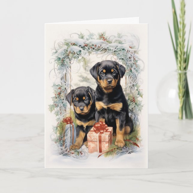 Victoriansk Rottweiler Valp Jul Helgkort (Framsida)