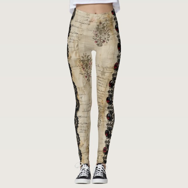Victoriansk rubinspets gotisk mönster (5) leggings (Framsida)