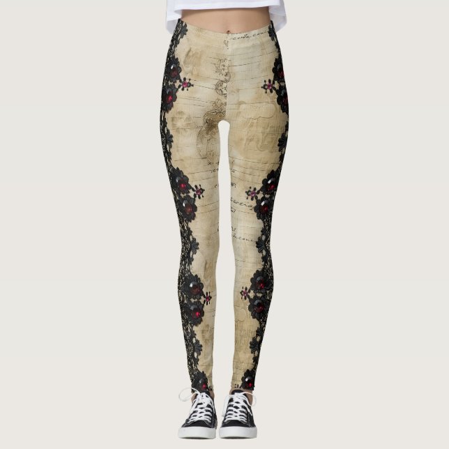 Victoriansk rubinspets gotisk mönster (6) leggings (Framsida)