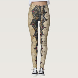 Victoriansk Ruby Spets Gotisk Mönster (4) Leggings