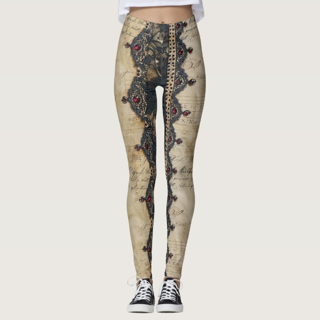 Victoriansk Ruby Spets Gotisk Mönster (4) Leggings (Framsida)