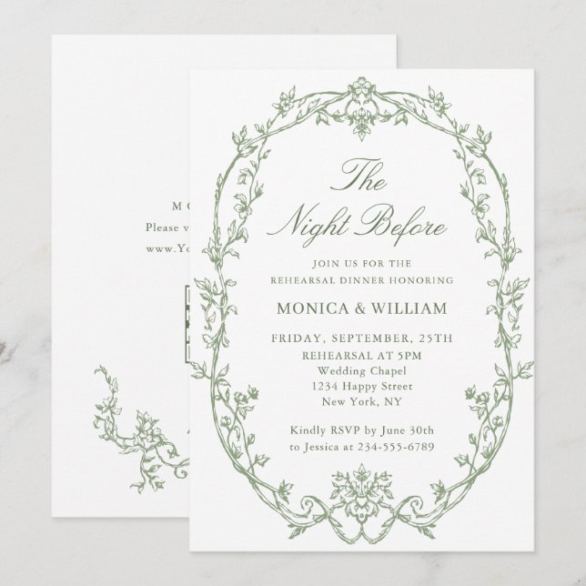 Victoriansk Saggöns Rehearsal Middag QR-kod Inbjudningar (Fram/baksida)