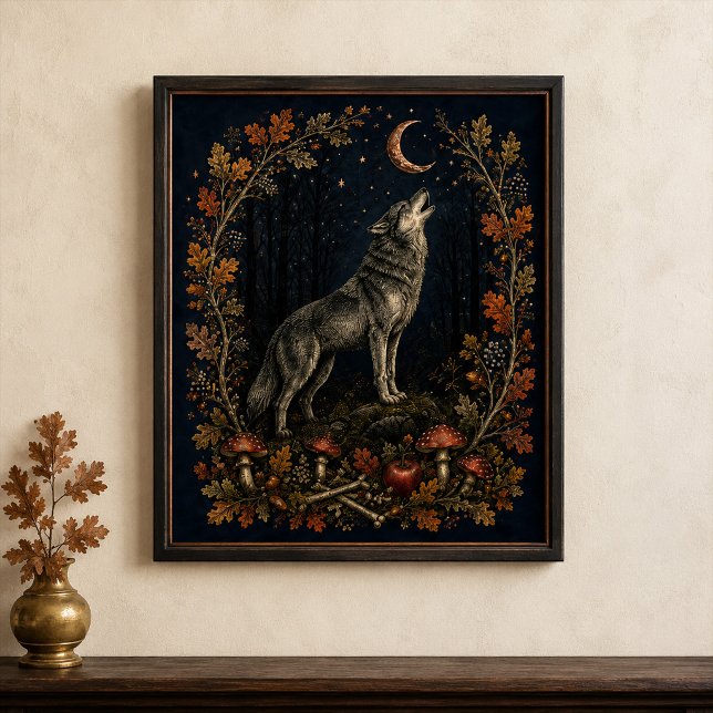 Victoriansk Samhain Varg Botanisk Väggkonst (Victorian Samhain Wolf Botanical Wall Art)