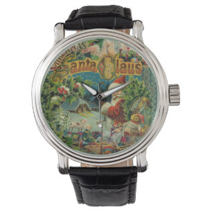 Victoriansk Santa Claus Jul Collage Antik Armbandsur
