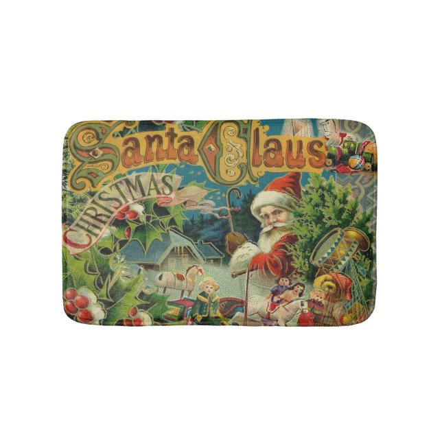 Victoriansk Santa Claus Jul Collage Antik Badrumsmatta (Framsidan)