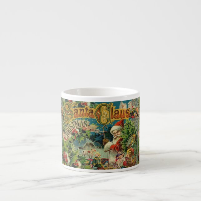 Victoriansk Santa Claus Jul Collage Antik Espressomugg (Framsidan)