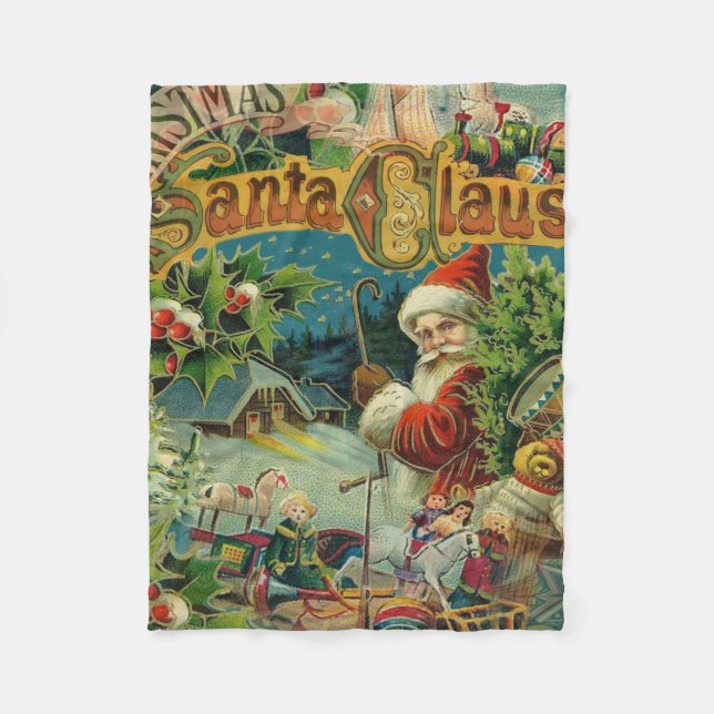 Victoriansk Santa Claus Jul Collage Antik Fleecefilt (Framsidan)