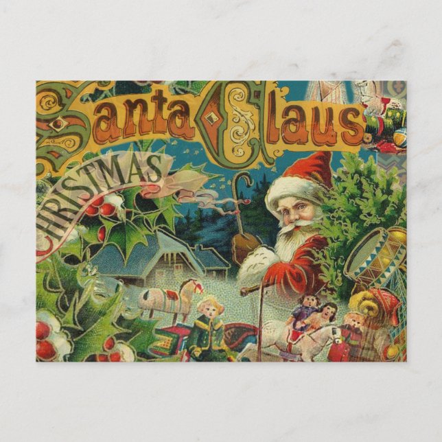 Victoriansk Santa Claus Jul Collage Antik Helg Vykort (Framsida)