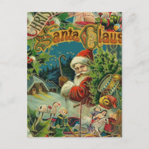 Victoriansk Santa Claus Jul Collage Antik Helg Vykort
