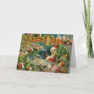 Victoriansk Santa Claus Jul Collage Antik Helgkort