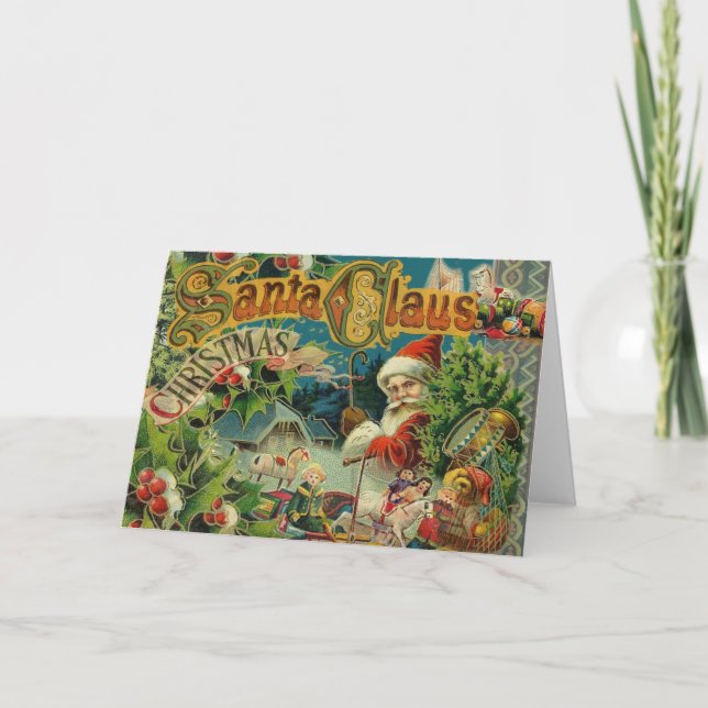 Victoriansk Santa Claus Jul Collage Antik Helgkort (Framsida)