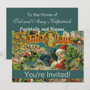 Victoriansk Santa Claus Jul Collage Antik Inbjudningar