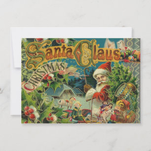 Victoriansk Santa Claus Jul Collage Antik Inbjudningar