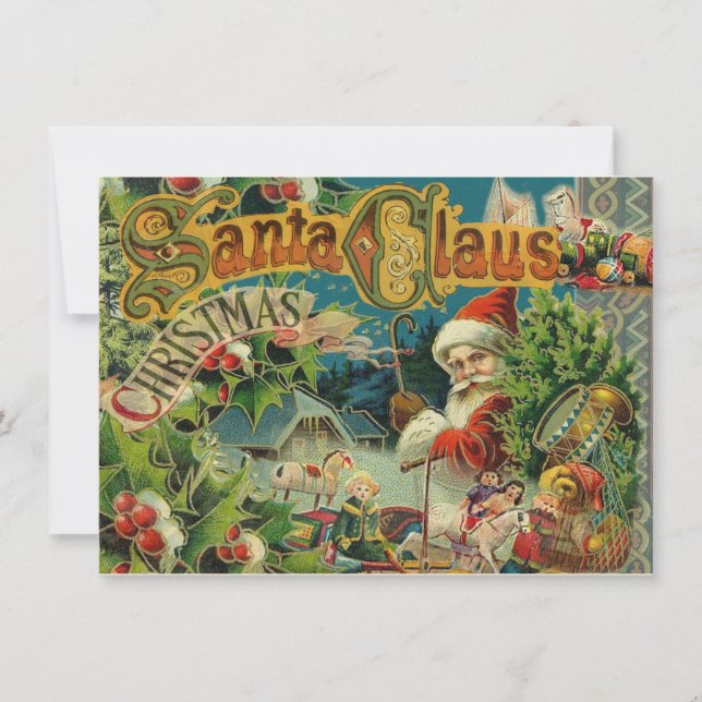 Victoriansk Santa Claus Jul Collage Antik Inbjudningar (Framsida)