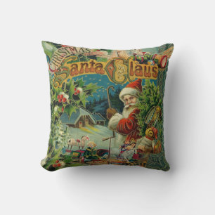 Victoriansk Santa Claus Jul Collage Antik Kudde