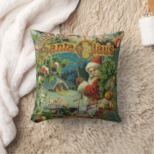 Victoriansk Santa Claus Jul Collage Antik Kudde