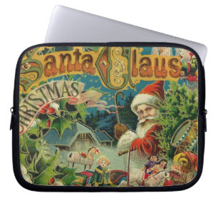 Victoriansk Santa Claus Jul Collage Antik Laptop Sleeve