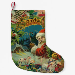 Victoriansk Santa Claus Jul Collage Antik Liten Julstrumpa