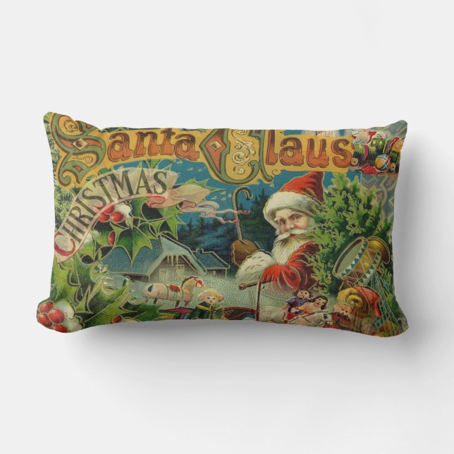 Victoriansk Santa Claus Jul Collage Antik Lumbarkudde (Framsida)