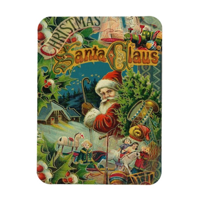 Victoriansk Santa Claus Jul Collage Antik Magnet (Vertikal)