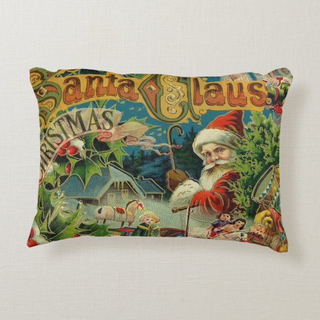 Victoriansk Santa Claus Jul Collage Antik Prydnadskudde (Baksidan)