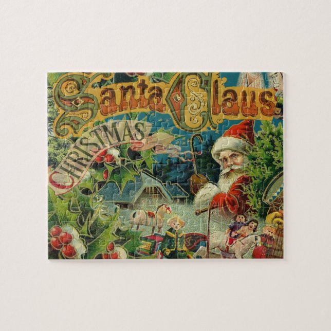 Victoriansk Santa Claus Jul Collage Antik Pussel (Horisontell)