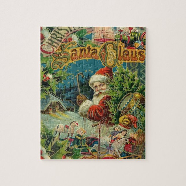 Victoriansk Santa Claus Jul Collage Antik Pussel (Vertikal)