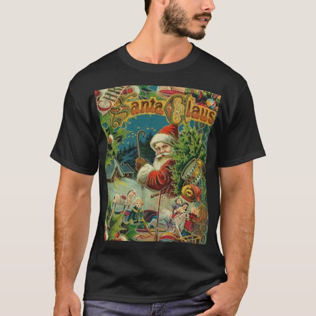 Victoriansk Santa Claus Jul Collage Antik T Shirt (Framsida)