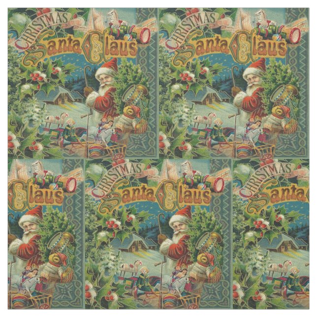 Victoriansk Santa Claus Jul Collage Antik Tyg (Provkarta)