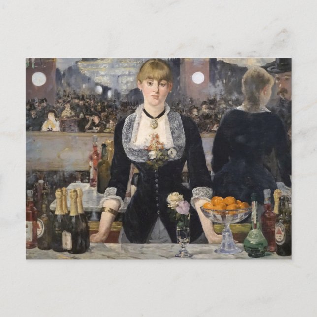 Victoriansk servitris tjej på Folies Bergere, Fran Vykort (Framsida)