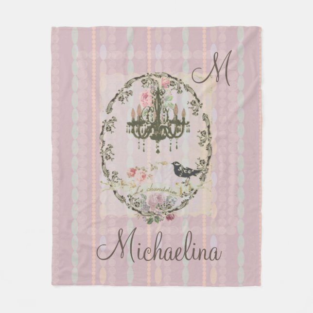 Victoriansk Shabby Chic Pärlor Ljuskrona Filta Fleecefilt (Framsidan)