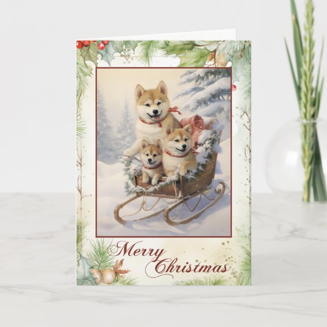Victoriansk Shiba Inu Valp Jul Helgkort (Framsida)