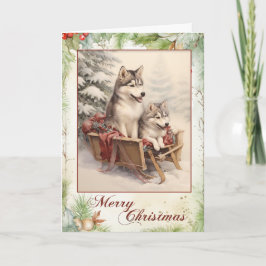 Victoriansk Siberian Husky Valp Jul Helgkort