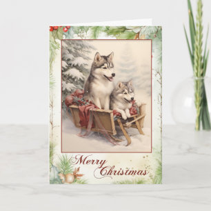 Victoriansk Siberian Husky Valp Jul Helgkort