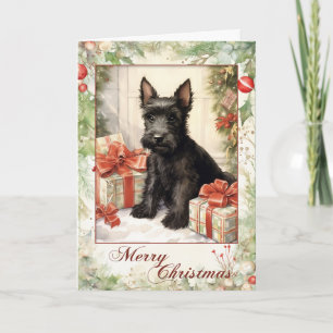 Victoriansk skotsk terrier jul helgkort