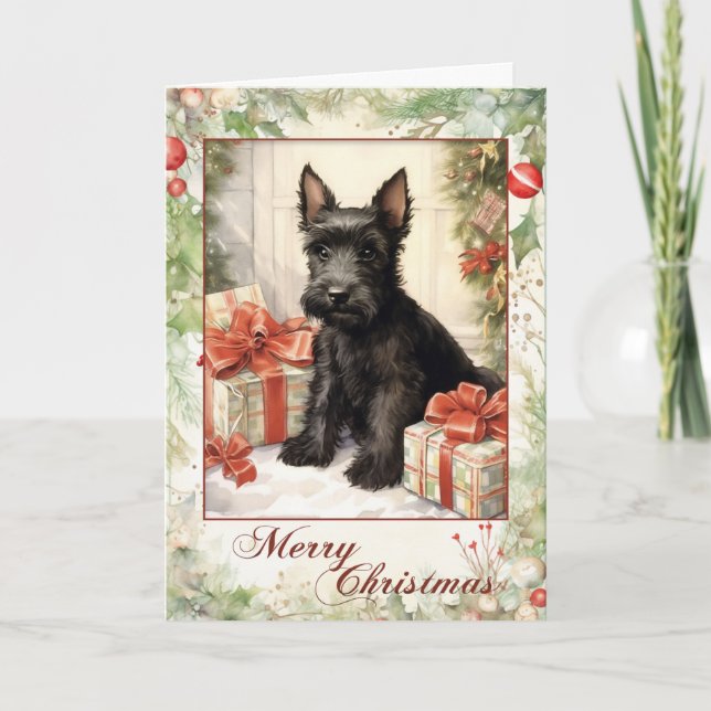 Victoriansk skotsk terrier jul helgkort (Framsida)