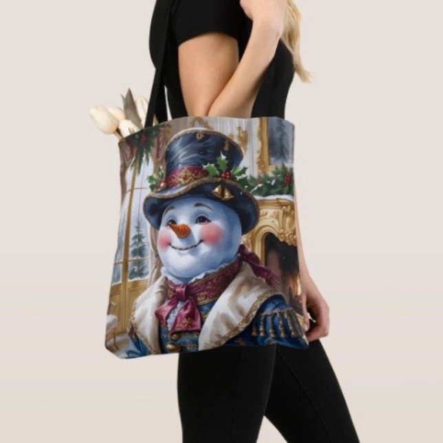 Victoriansk Snöman Jul Design Tygkasse (Tote Bag — 100% polyester, black laminated lining 100% cotton web hand. Made in the USA.
)