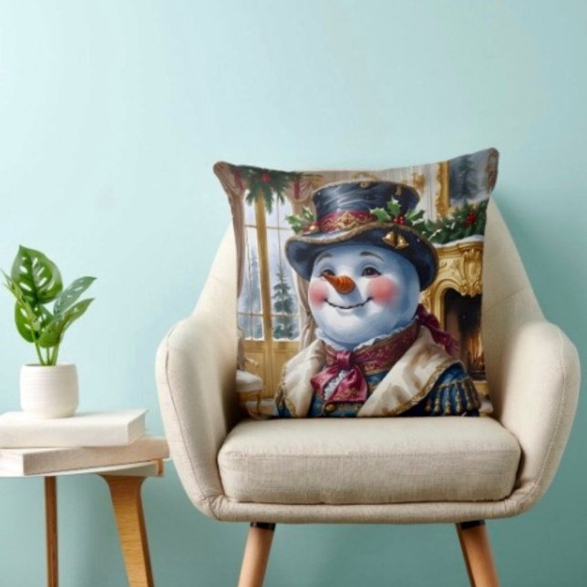 Victoriansk snöman juldesign kudde (Throw Pillow 100% polyester heavyweight stretch material. Hidden zipper Made in the USA.
)