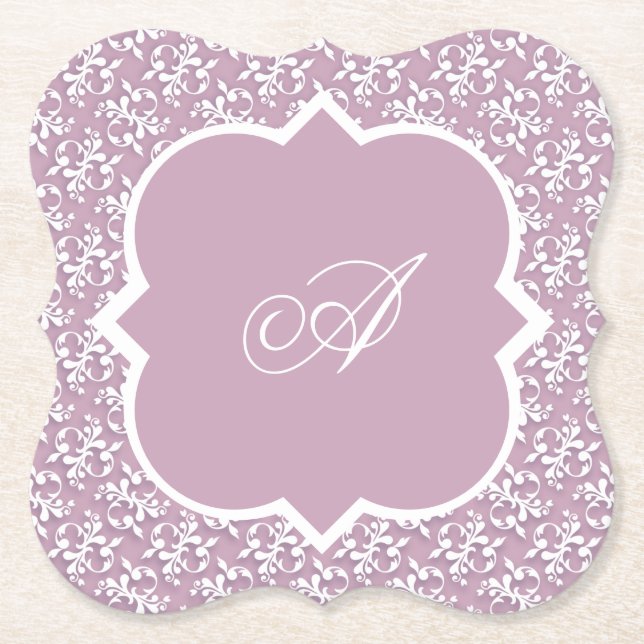 Victoriansk spets rosa monogram papper coaster underlägg papper (Framsida)