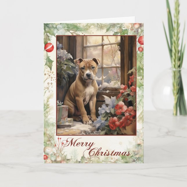 Victoriansk Staffordshire Bull Terrier Jul Helgkort (Framsida)