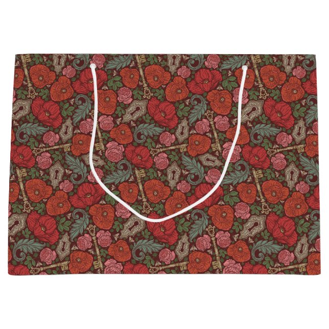 Victoriansk Steampunk gammal låsnyckel röda vallmo (Framsidan)