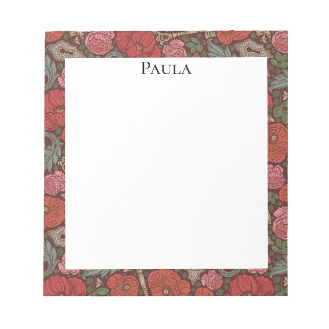 Victoriansk Steampunk gammal låsnyckel röda vallmo Anteckningsblock (Framsida)