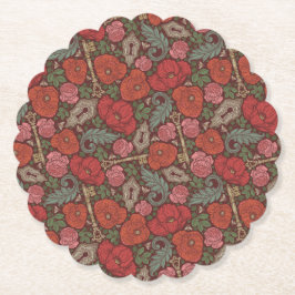 Victoriansk Steampunk gammal låsnyckel Röda vallmo Underlägg Papper