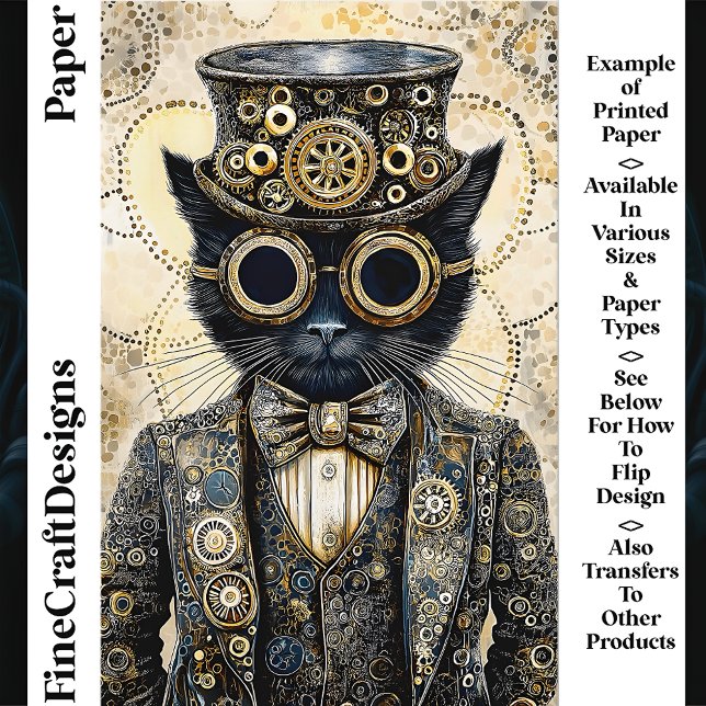 Victoriansk Steampunk Svart Katt AB6 Scrapbookpapp (Skapare uppladdad)